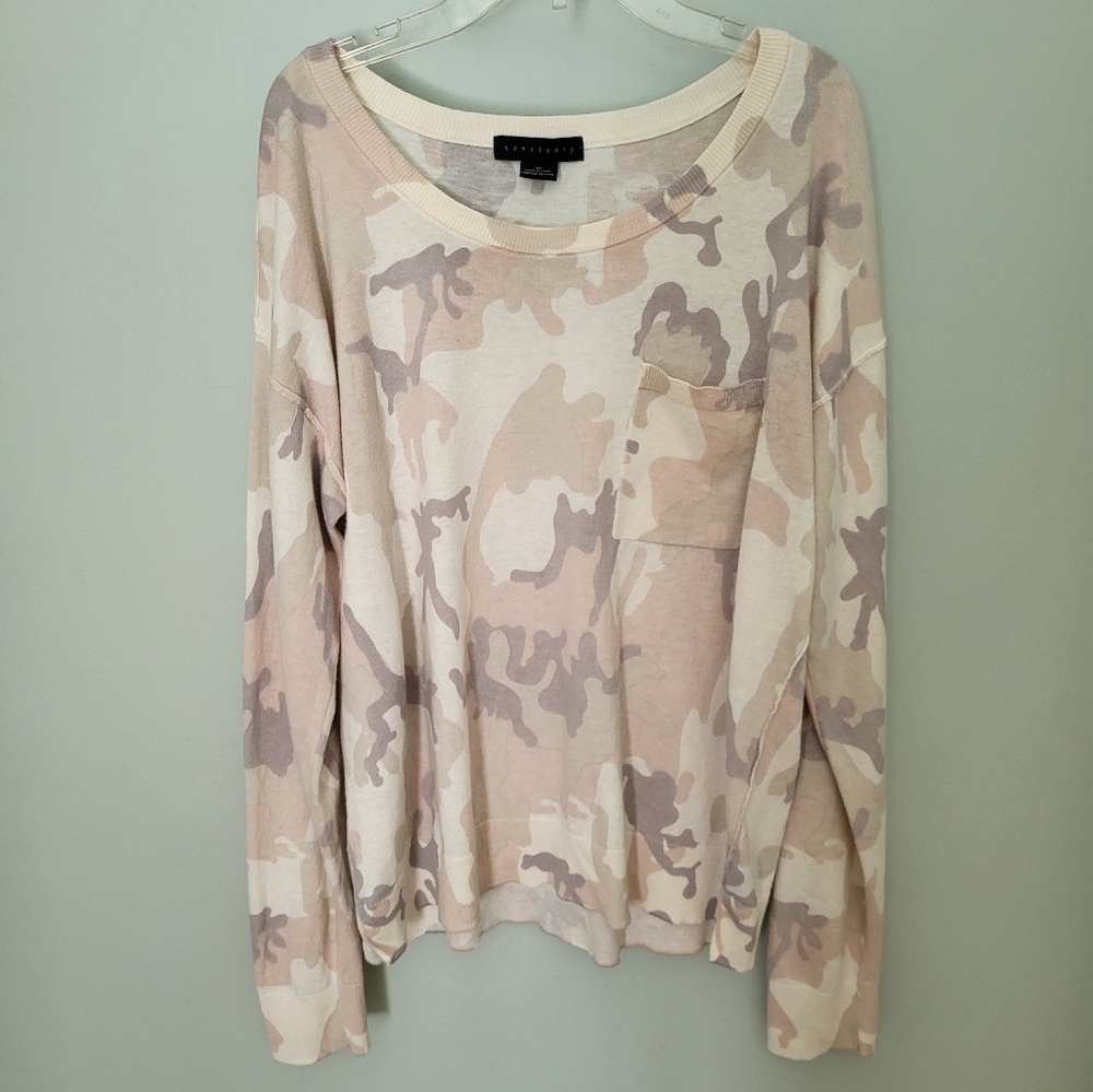 Sanctuary Women‎ Medium Camo Pink Gray Beige Long Sleeve Sweater